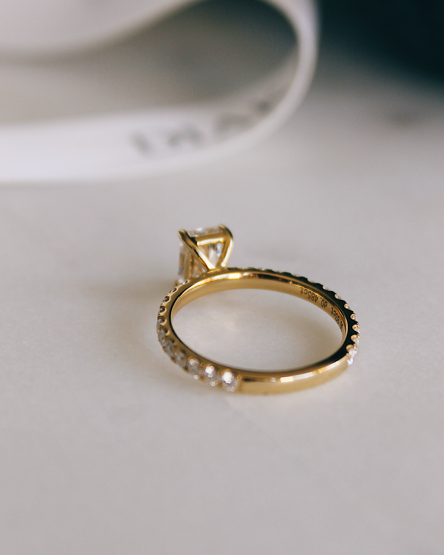 Eloise - 18K Goldring mit Radiant Cut Diamant oder Moissanite & Pavé-Band, Draufsicht