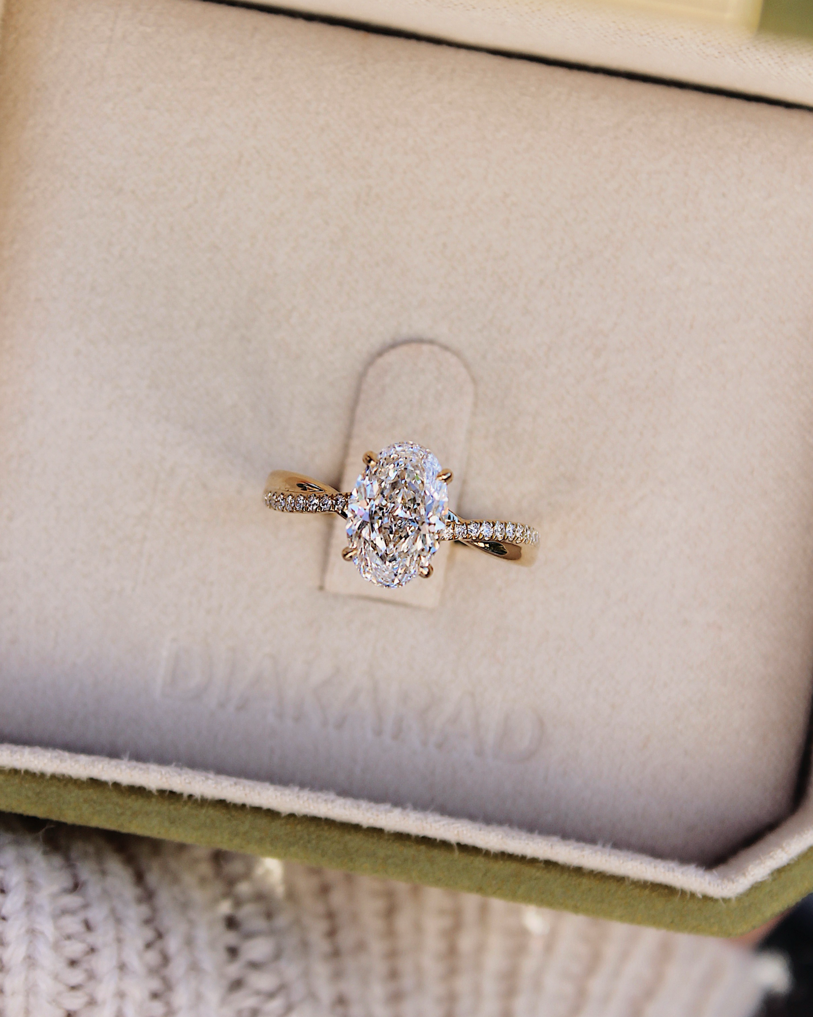 Verlobungsring Lily mit geschwungener Ringschiene, Pavéband und Hidden Halo, Draufsicht