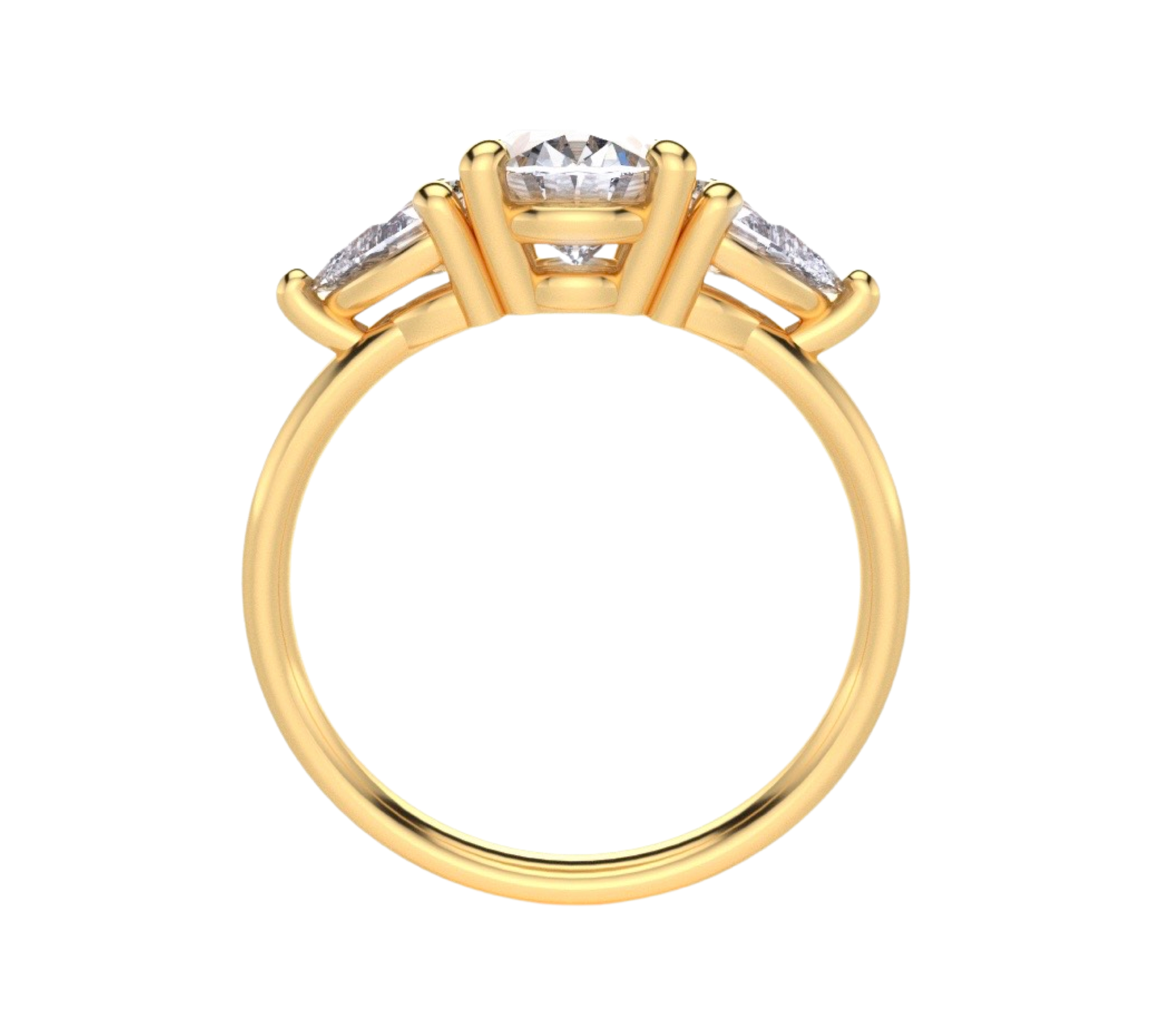 Nola - 18K Gold Trilogy Ring mit Oval Cut Mittelstein und zwei pear Cut Seitensteinen, Seitenansicht