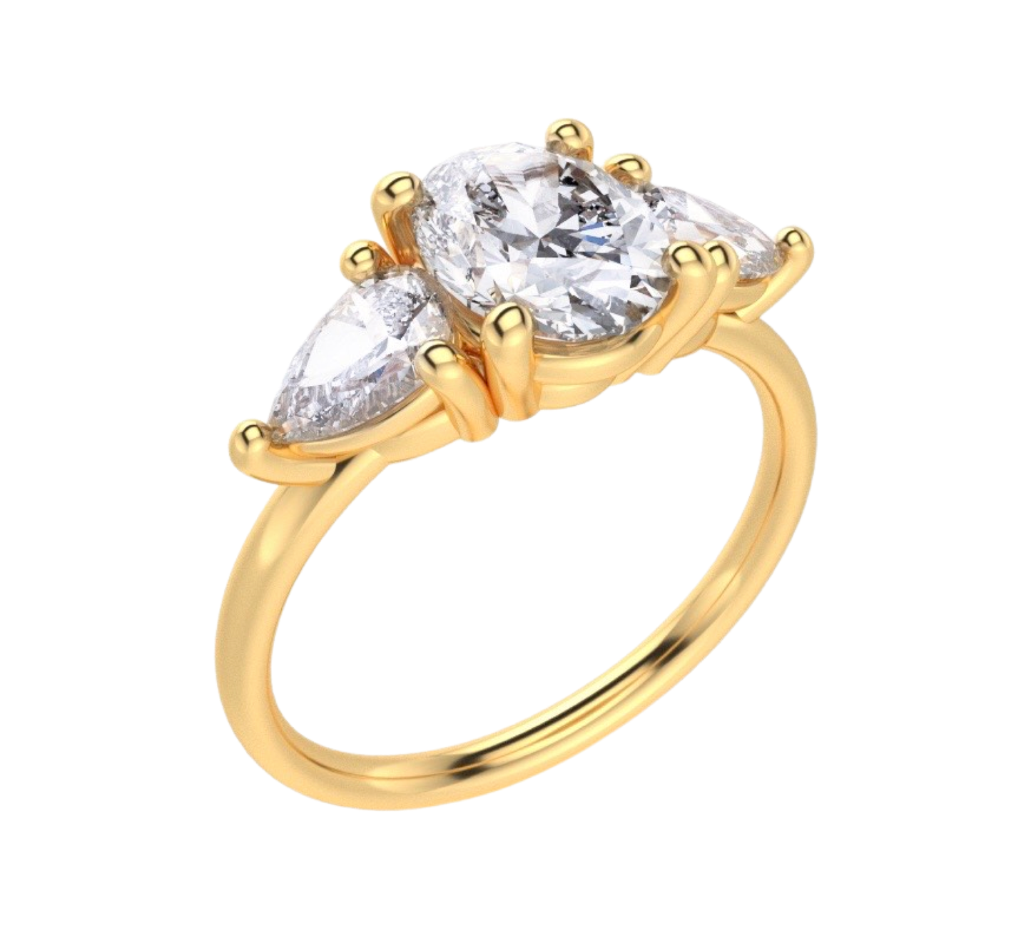 Nola - 18K Gold Trilogy Ring mit Oval Cut Mittelstein und zwei pear Cut Seitensteinen, Draufsicht